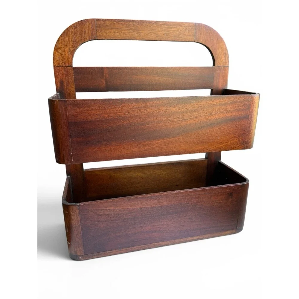 Selamat Designs Walnut Wood Storage Shelf Organizer Wall Hanging Woven